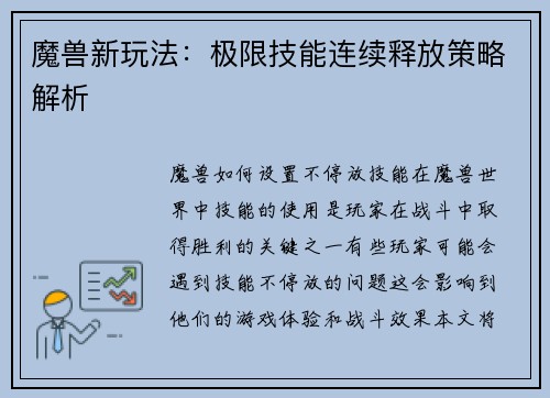魔兽新玩法：极限技能连续释放策略解析